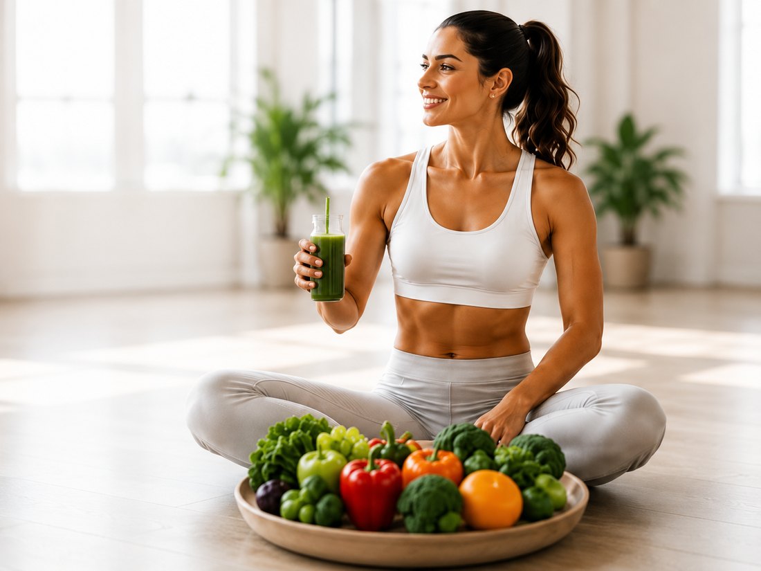 Healthy woman with green smoothie